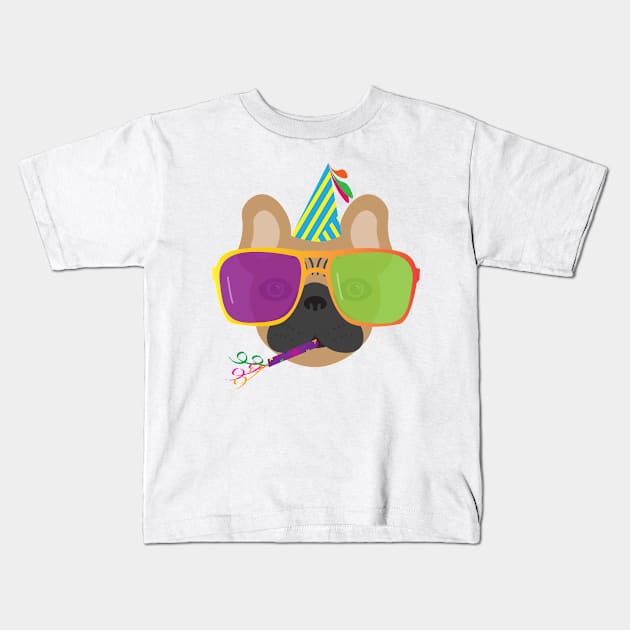 Party French Bulldog With Party hat and Colorful Sunglasses Kids T-Shirt by sigdesign